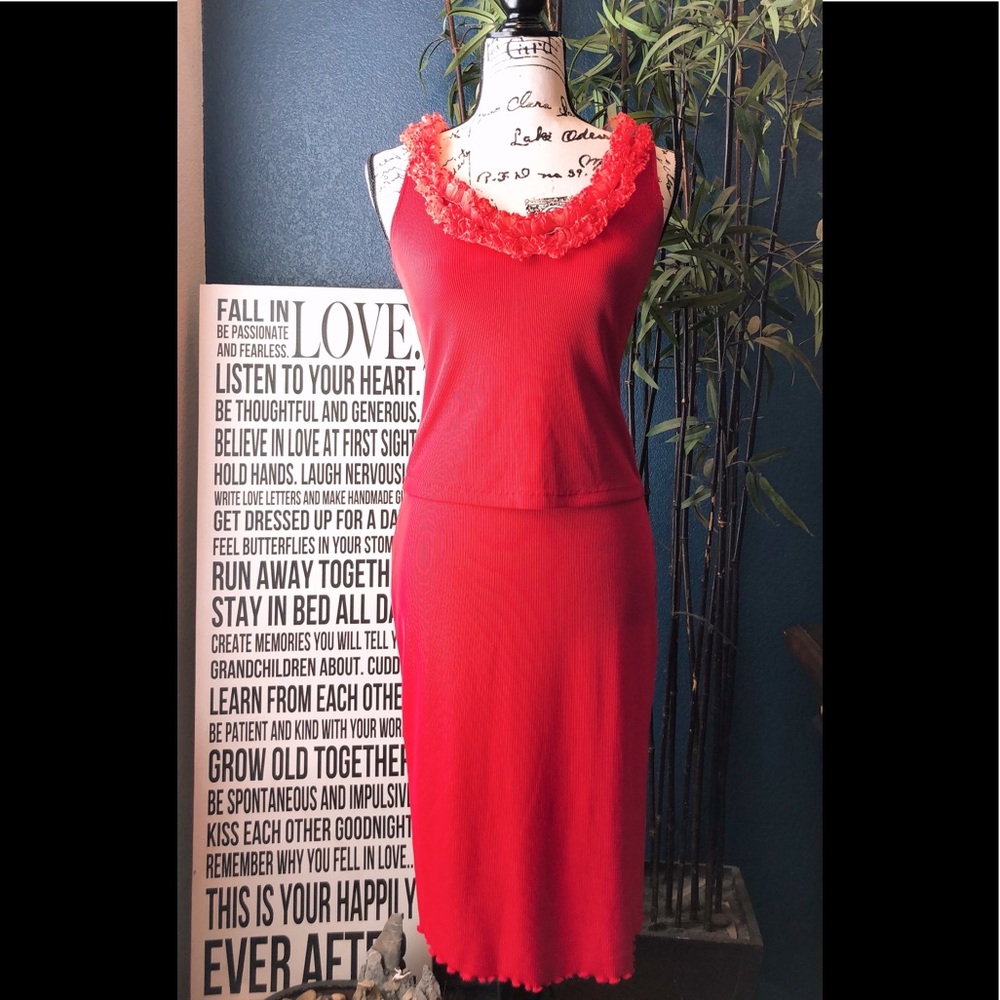 Red Ruffled sleeveless top and skirt